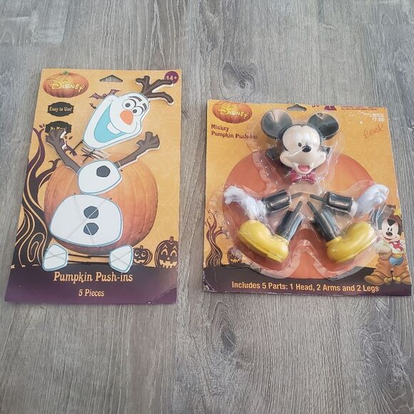 Halloween Gemmy Mickey Mouse Vampire & Olaf Pumpkin Push In Decorations Disney - Picture 1 of 11